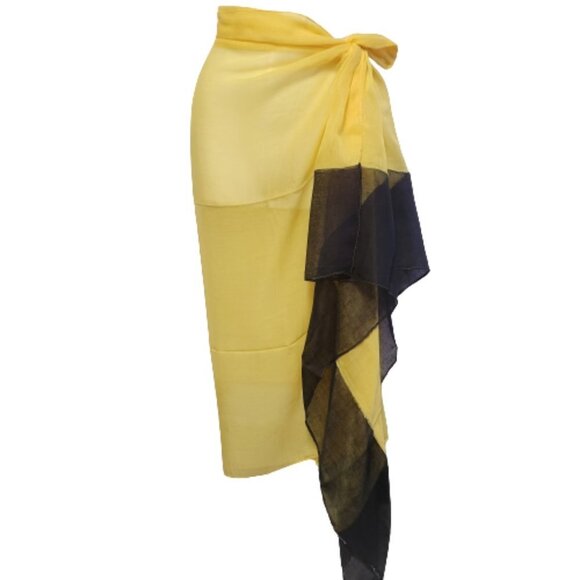 Yellow and Black Pareo or Sarong Beach Cover Up Large Wide Sheer Scarf - NEW - Picture 8 of 8